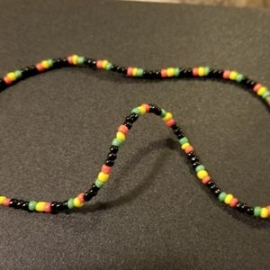 Beaded reggae necklace - green/yellow/red/black